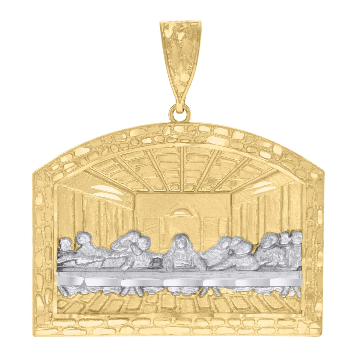 10K Two-tone Gold Mens Nugget Last Supper Religious Charm Pendant