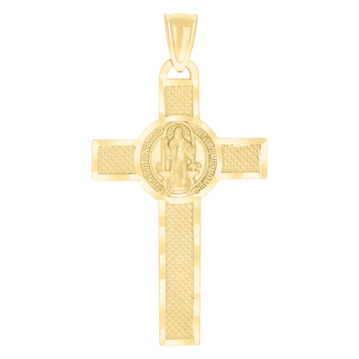 10K Yellow Gold Mens St. Benedict Cross Religious Charm Pendant