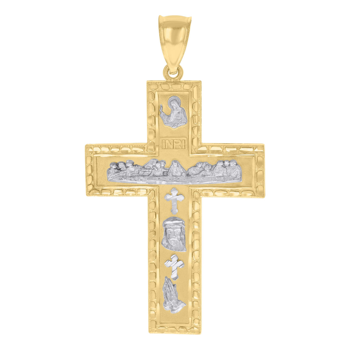 10K Two-tone Gold Mens Jesus Last Supper INRI Cross Religious Charm Pendant