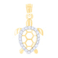10K Two-tone Gold Womens Cubic-Zirconia Good Luck Turtle Ocean Wildlife Charm Pendant