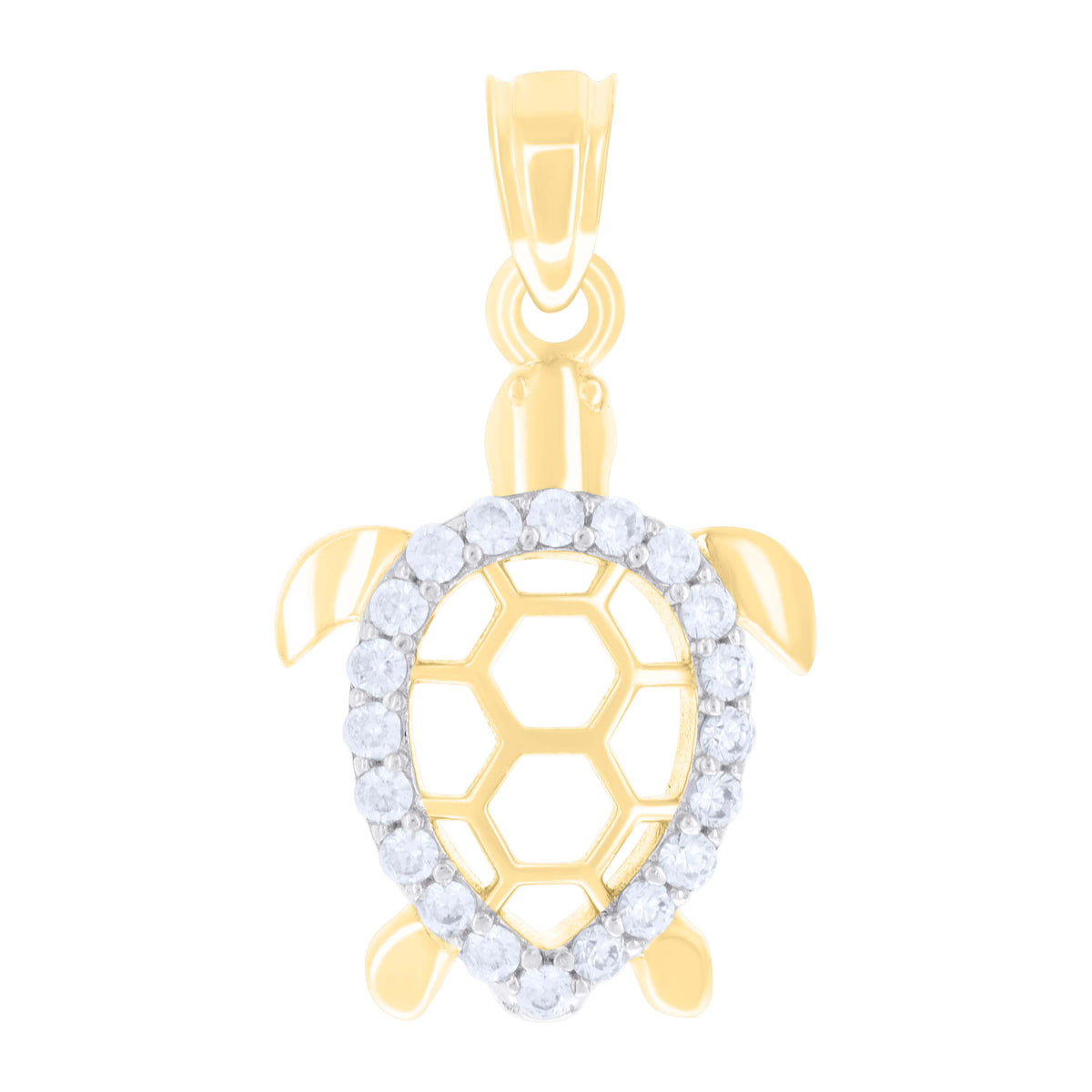 10K Two-tone Gold Womens Cubic-Zirconia Good Luck Turtle Ocean Wildlife Charm Pendant