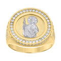 10K Two-tone Gold Mens Cubic-Zirconia St. Jude Religious Ring
