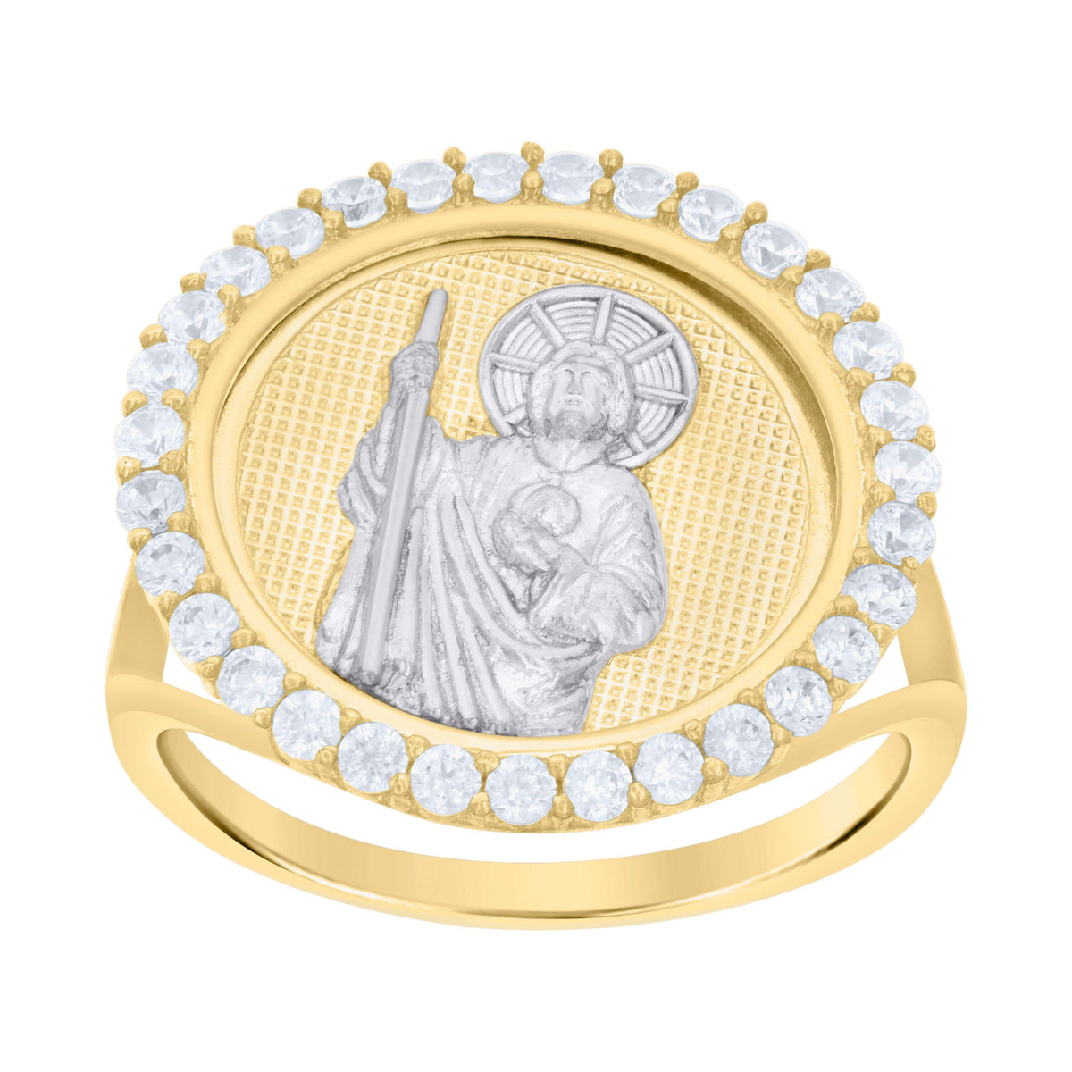 10K Two-tone Gold Womens Cubic-Zirconia St. Jude Religious Ring