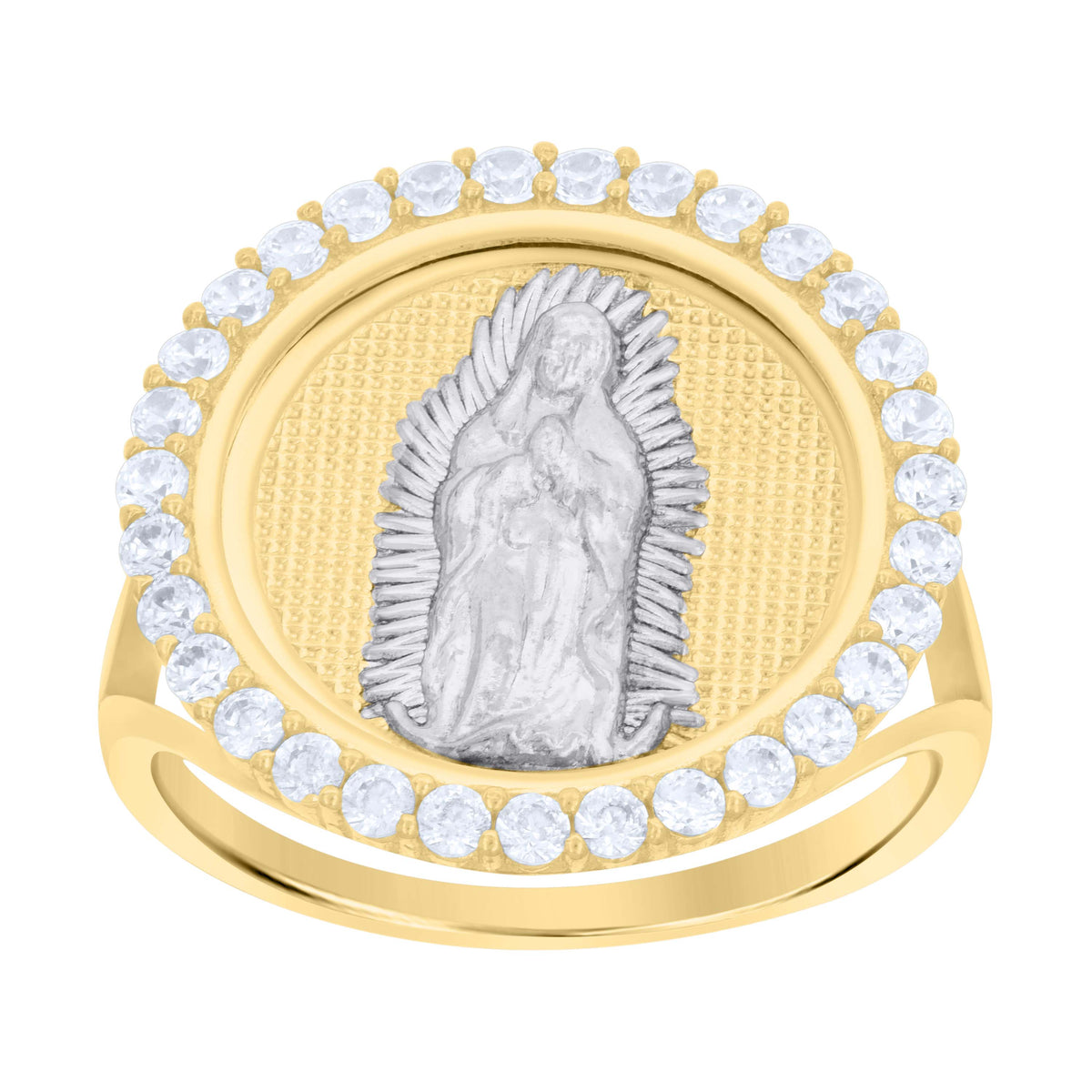 10K Two-tone Gold Womens Cubic-Zirconia Guadalupe Religious Ring