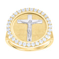 10K Two-tone Gold Womens Cubic-Zirconia Crucifix Cross Religious Ring