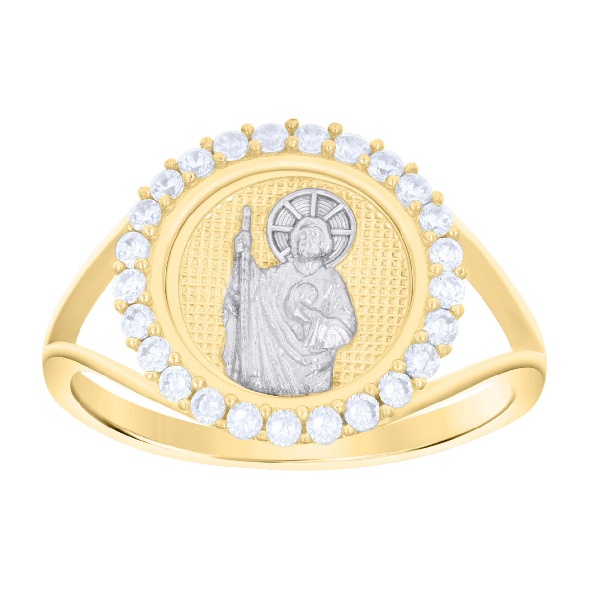 10K Two-tone Gold Womens Cubic-Zirconia St. Jude Religious Ring