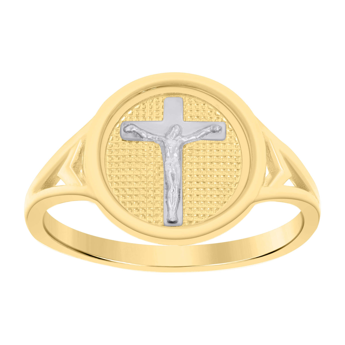 10K Two-tone Gold Womens Crucifix Cross Religious Ring