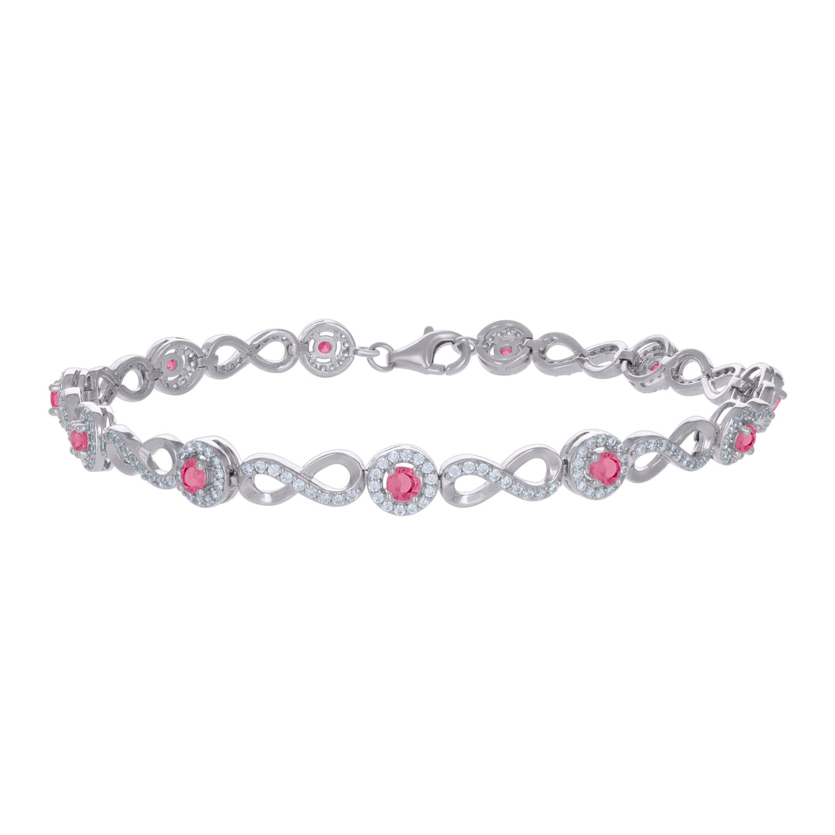 925 Sterling Silver Womens Red White Cubic-Zirconia Infinity Tennis Bracelet