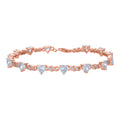 925 Sterling Silver Rose-tone Womens Heart Round Cubic-Zirconia Heart Tennis Bracelet
