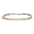 925 Sterling Silver Womens Yellow White Heart Round Cubic-Zirconia Heart Tennis Bracelet