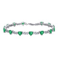925 Sterling Silver Womens Green White Heart Round Cubic-Zirconia Heart Tennis Bracelet