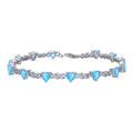 925 Sterling Silver Womens Aqua White Heart Round Cubic-Zirconia Heart Tennis Bracelet