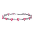 925 Sterling Silver Womens Red White Heart Round Cubic-Zirconia Heart Tennis Bracelet