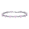 925 Sterling Silver Womens Pink White Heart Round Cubic-Zirconia Heart Tennis Bracelet