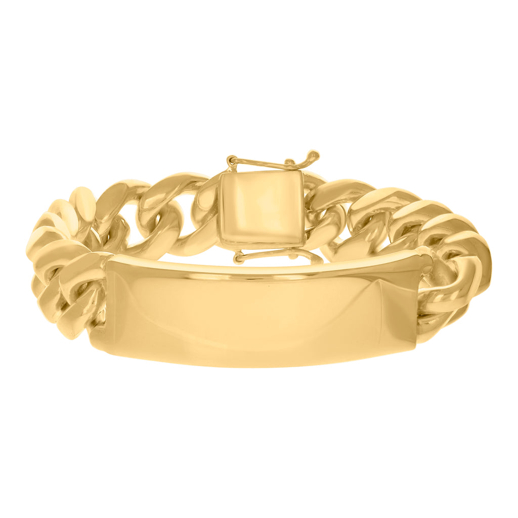 925 Sterling Silver Yellow-Tone Mens ID Bracelet