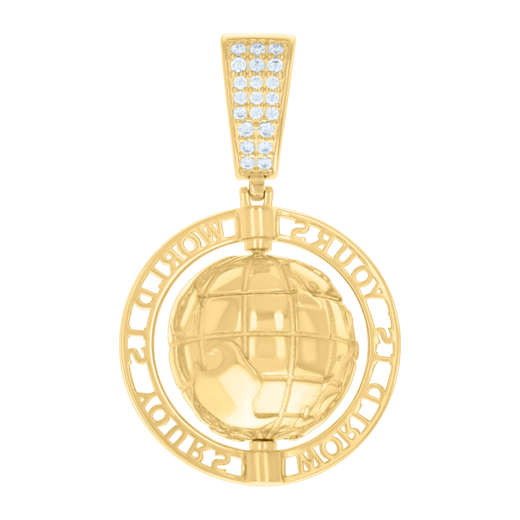 925 Sterling Silver Yellow-tone Mens Cubic-Zirconia World Is Yours World Map Pendant