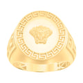 14K Yellow Gold Mens Greek Key Medusa Ring