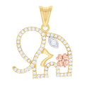 10K Tri-Color Gold Womens Cubic-Zirconia Elephant Evil Eye 7 Clover Good Luck Charm Pendant