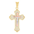 10K Tri-Color Gold Womens Cubic-Zirconia Crucifix Cross Religious Charm Pendant