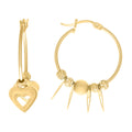 10K Yellow Gold Womens Heart Yellow Beaded Hoop Earrings