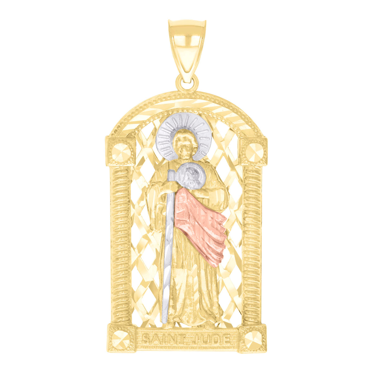 10K Tri-Color Gold Mens St. Jude Religious Charm Pendant