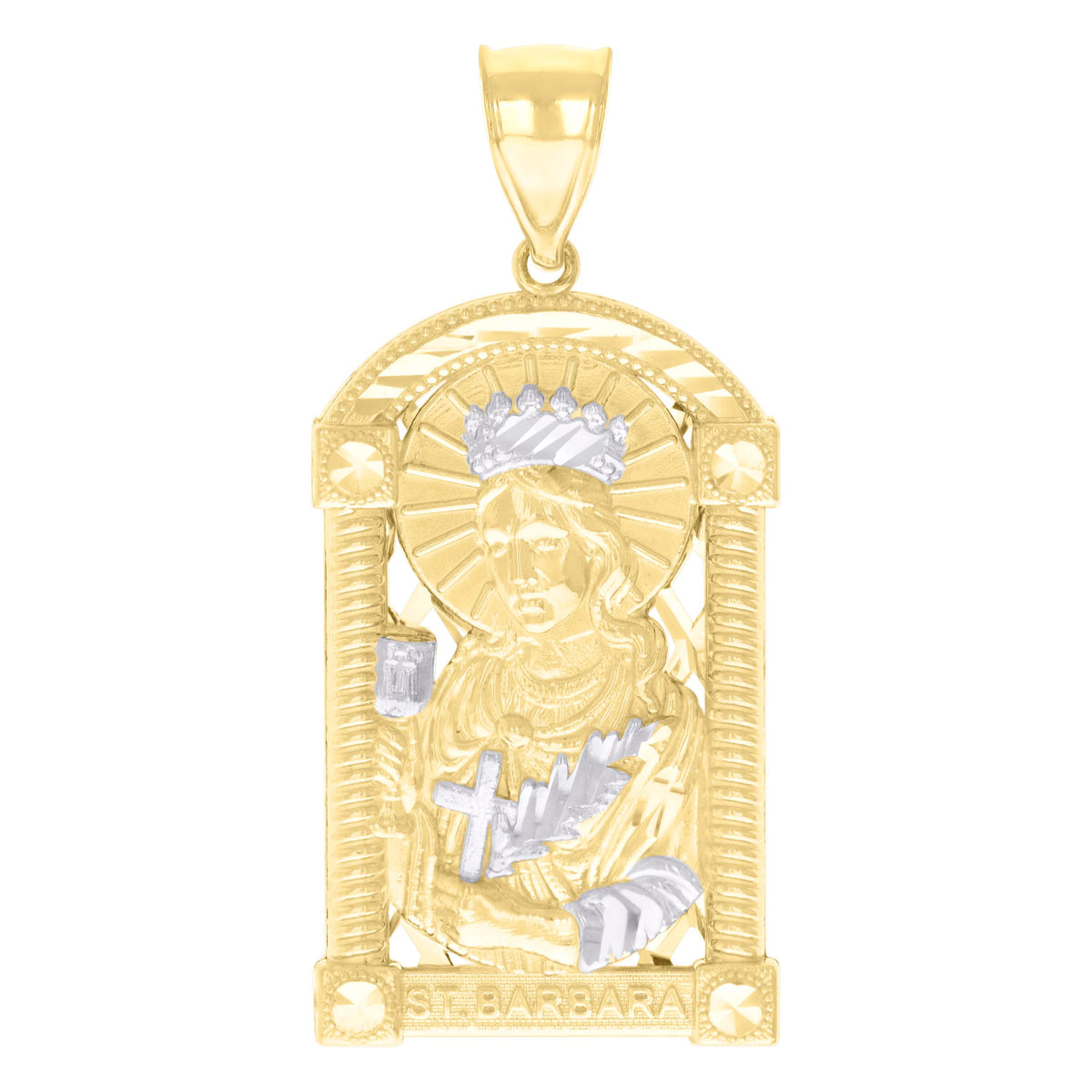 10K Two-tone Gold Mens St. Barbara Religious Charm Pendant