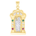 10K Two-tone Gold Mens Green/Purple White Cubic-Zirconia St. Jude Religious Charm Pendant