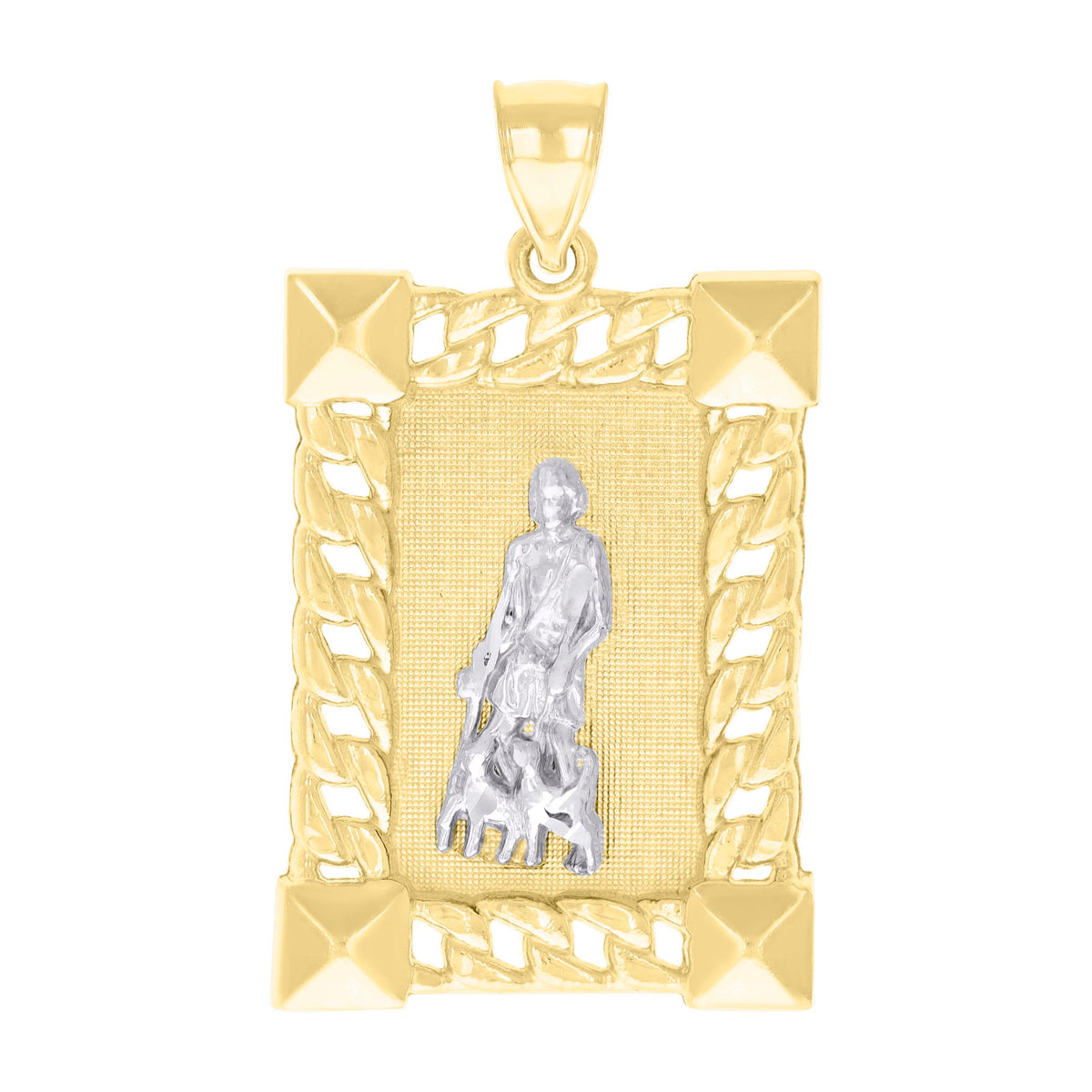 10K Two-tone Gold Mens St. Lazarus Religious Charm Pendant