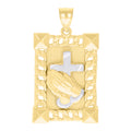 10K Two-tone Gold Mens Praying Hands Symbol Religious Charm Pendant