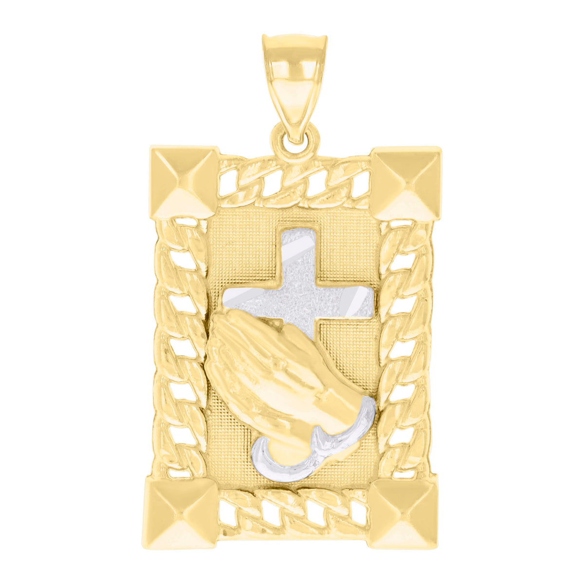10K Two-tone Gold Mens Praying Hands Symbol Religious Charm Pendant