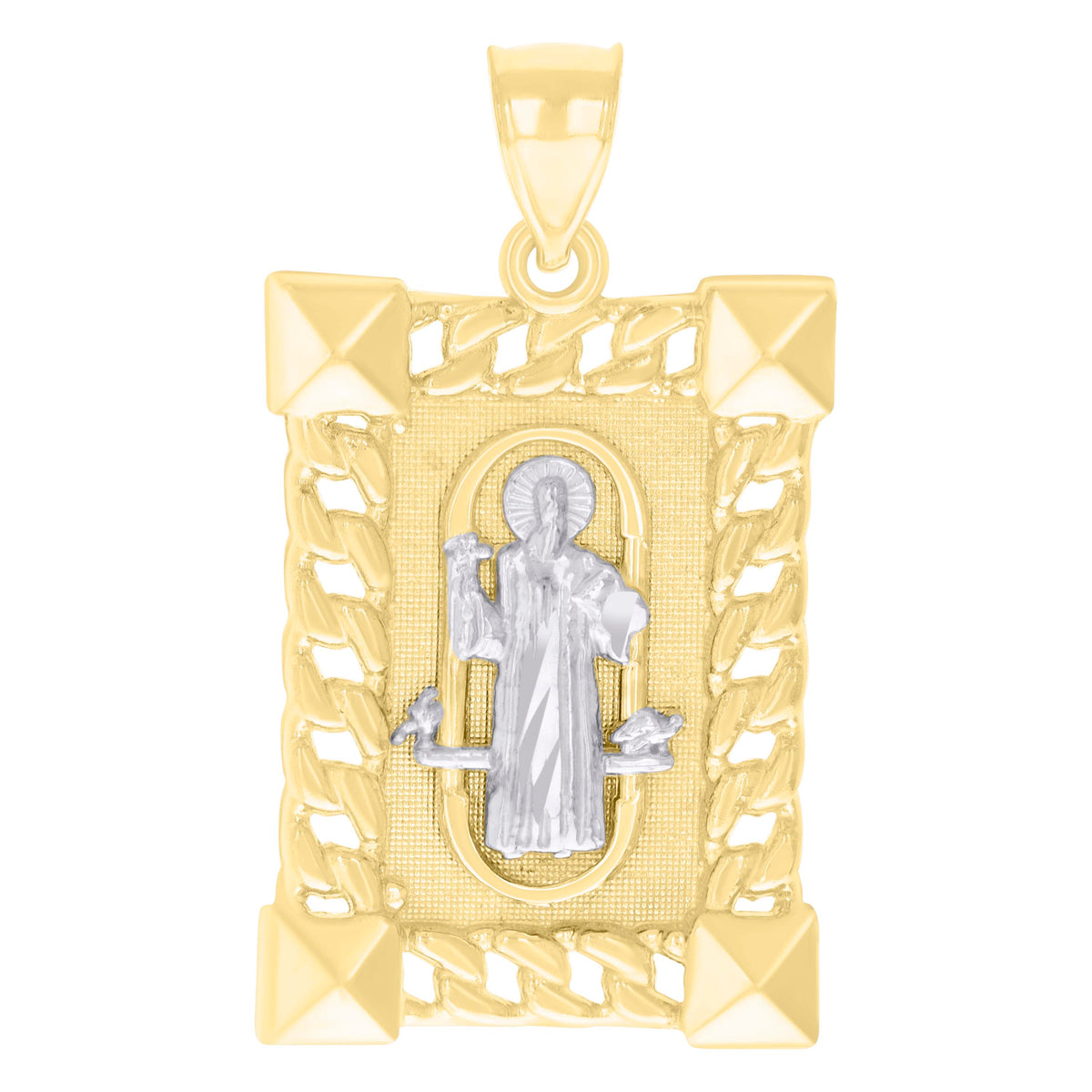 10K Two-tone Gold Mens St. Benedict Religious Pendant