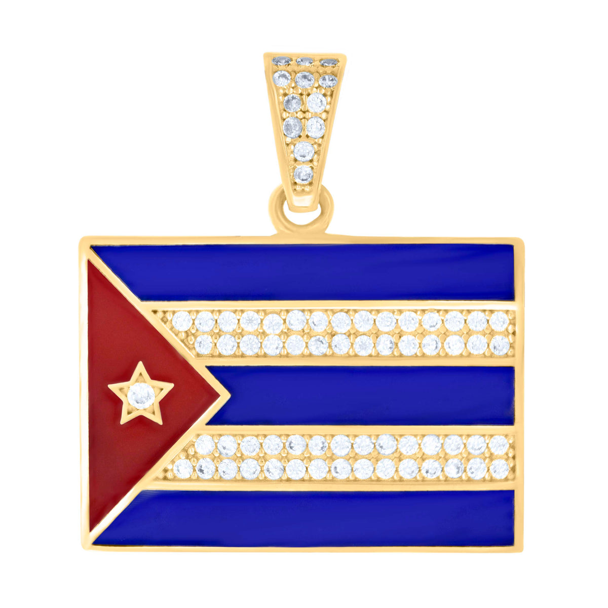 10K Yellow Gold Mens Cubic-Zirconia Enameled Puerto Rico Flag Charm Pendant