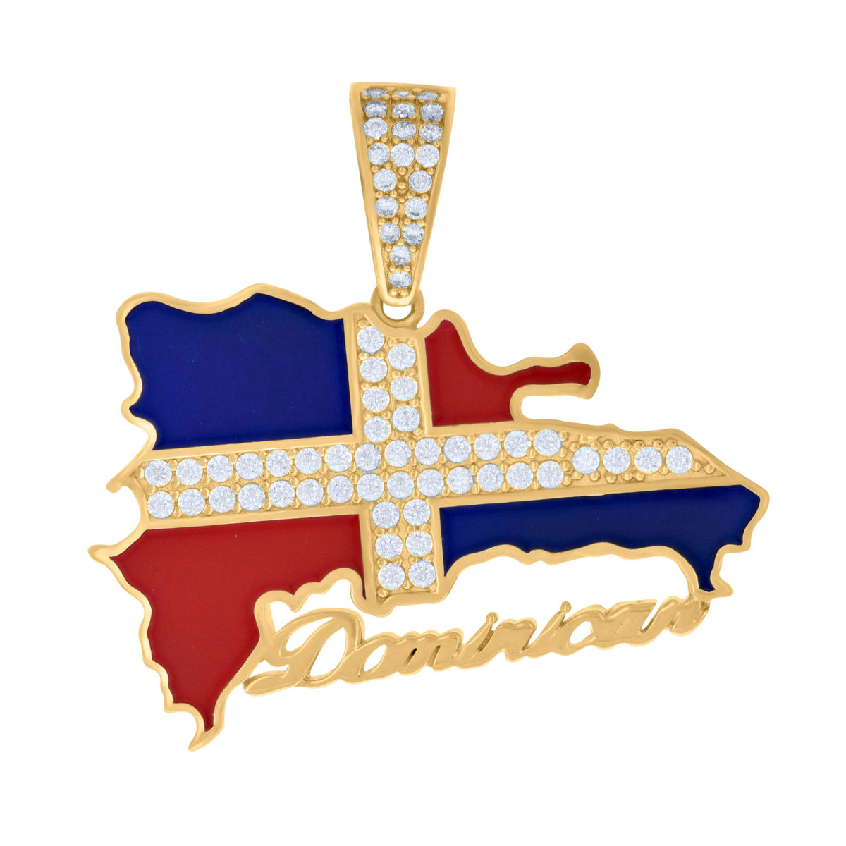 10K Yellow Gold Mens Cubic-Zirconia Enameled Dominican Republic Flag Charm Pendant