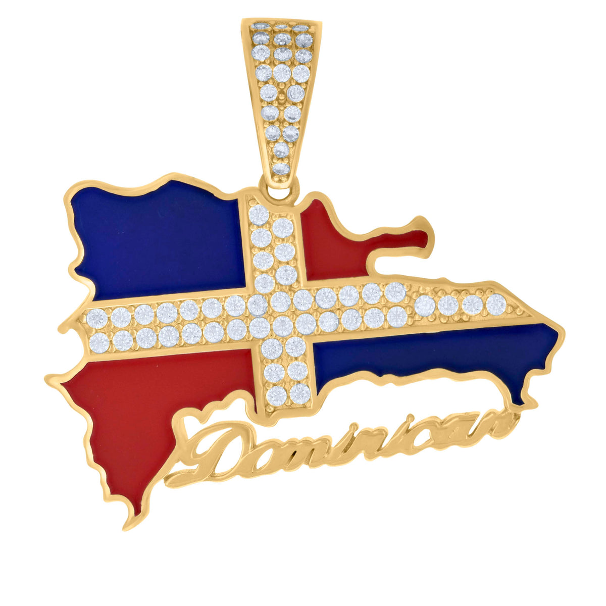 10K Yellow Gold Mens Cubic-Zirconia Enameled Dominican Republic Flag Charm Pendant