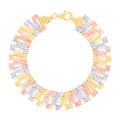 10K Tri-Color Gold Womens Diamond-Cut Fashion Link Bracelet Size 7.5 Inches