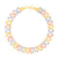 10K Tri-Color Gold Womens Diamond-Cut Fashion Link Bracelet Size 7.5 Inches