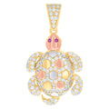 10K Tri-Color Gold Mens Purple White Cubic-Zirconia Turtle Animal Ocean Charm Pendant