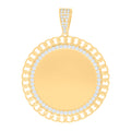 10K Yellow Gold Mens Cubic-Zirconia Cuban Border Round Photo Frame Charm Pendant
