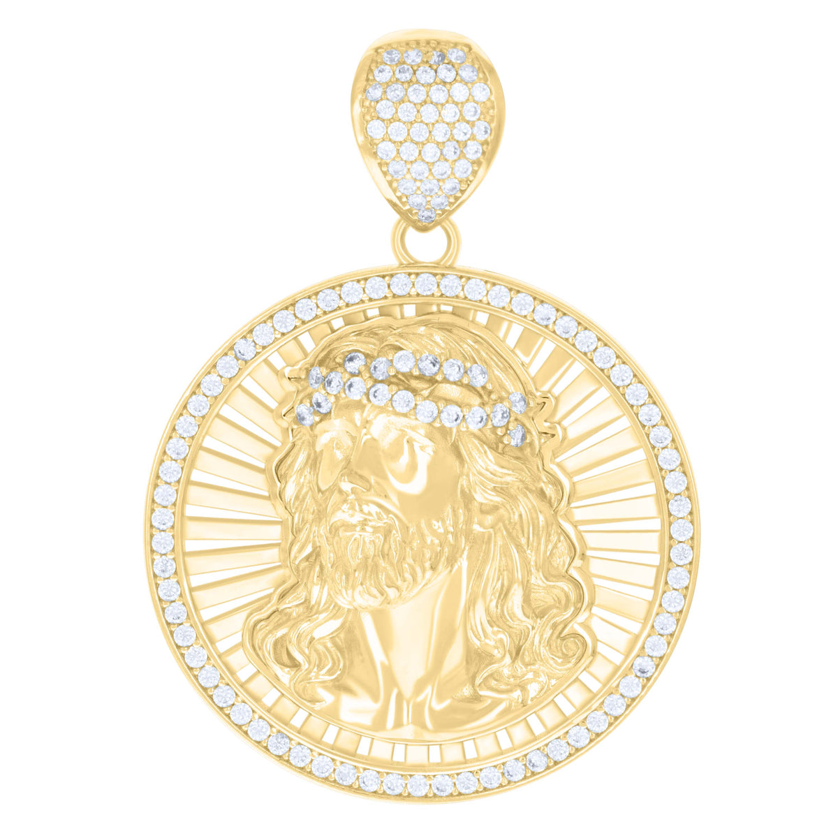 10K Yellow Gold Mens Cubic-Zirconia Jesus Religious Charm Pendant