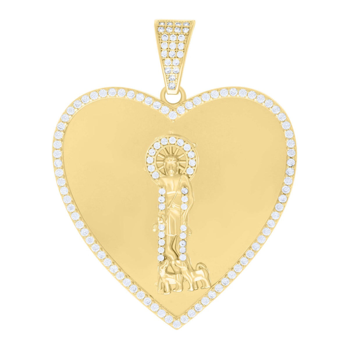 10K Yellow Gold Mens Cubic-Zirconia St. Jude Religious Heart Charm Pendant