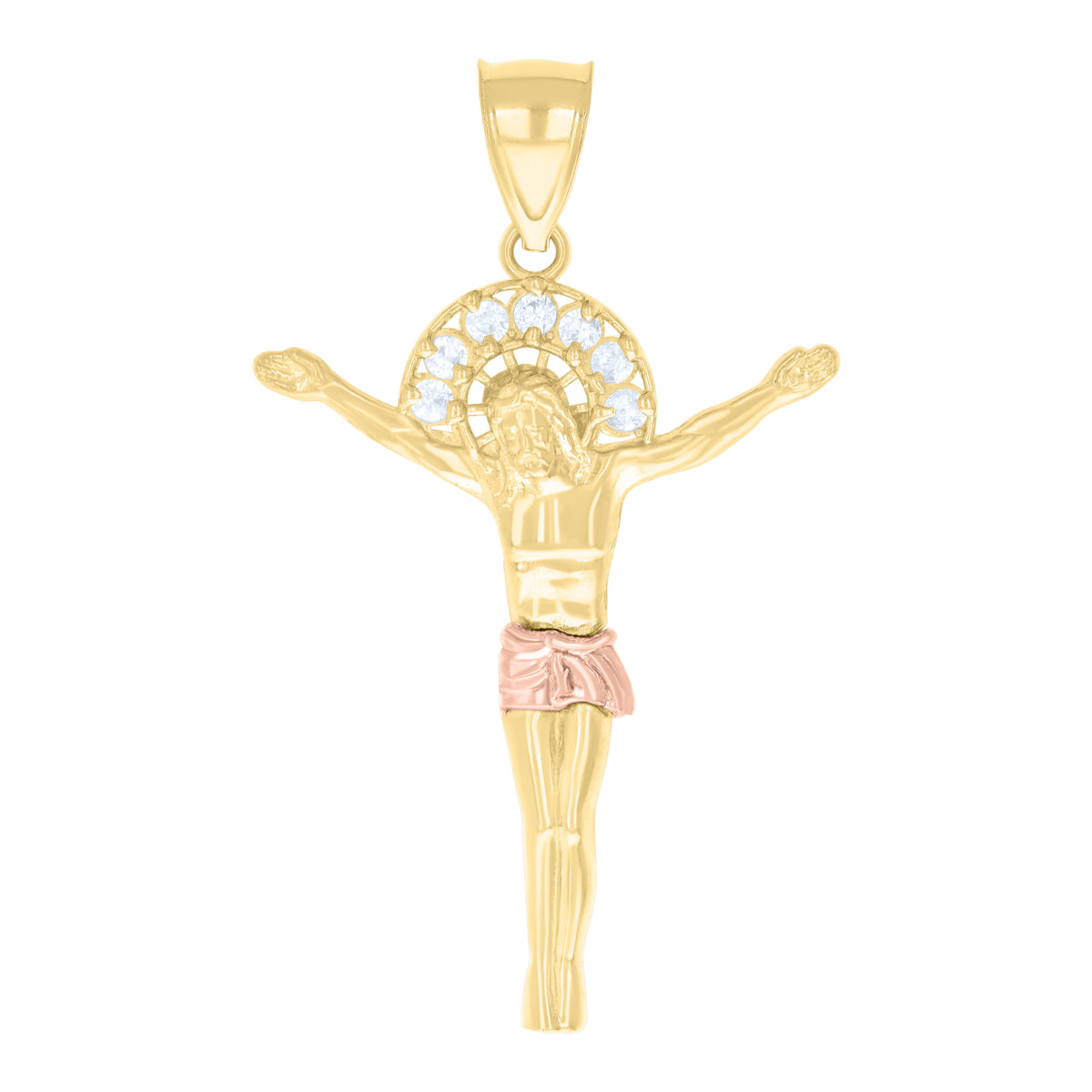 10K Two-tone Gold Mens Cubic-Zirconia Jesus Christ Body Religious Charm Pendant