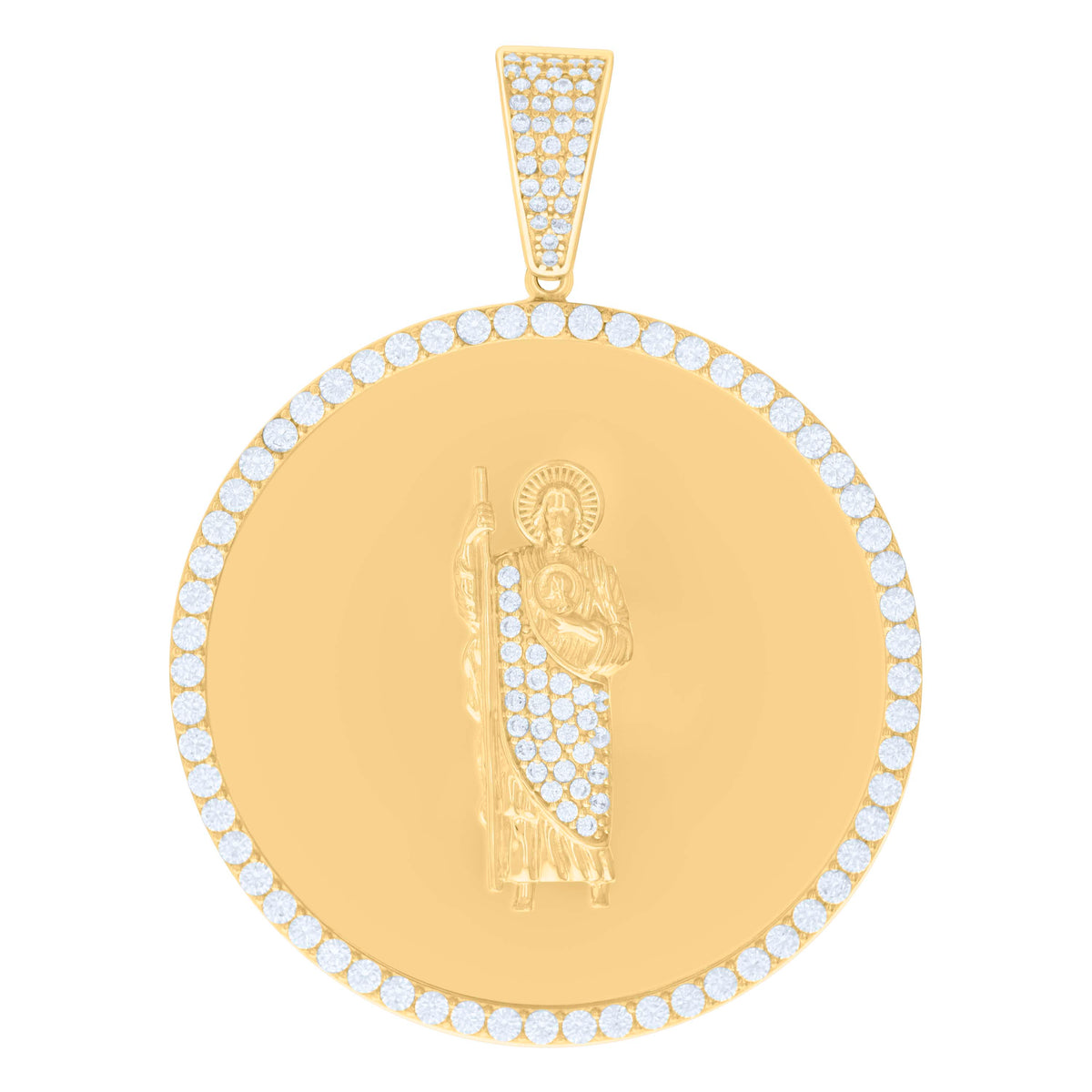 10K Yellow Gold Mens Cubic-Zirconia St. Jude Religious Charm Pendant