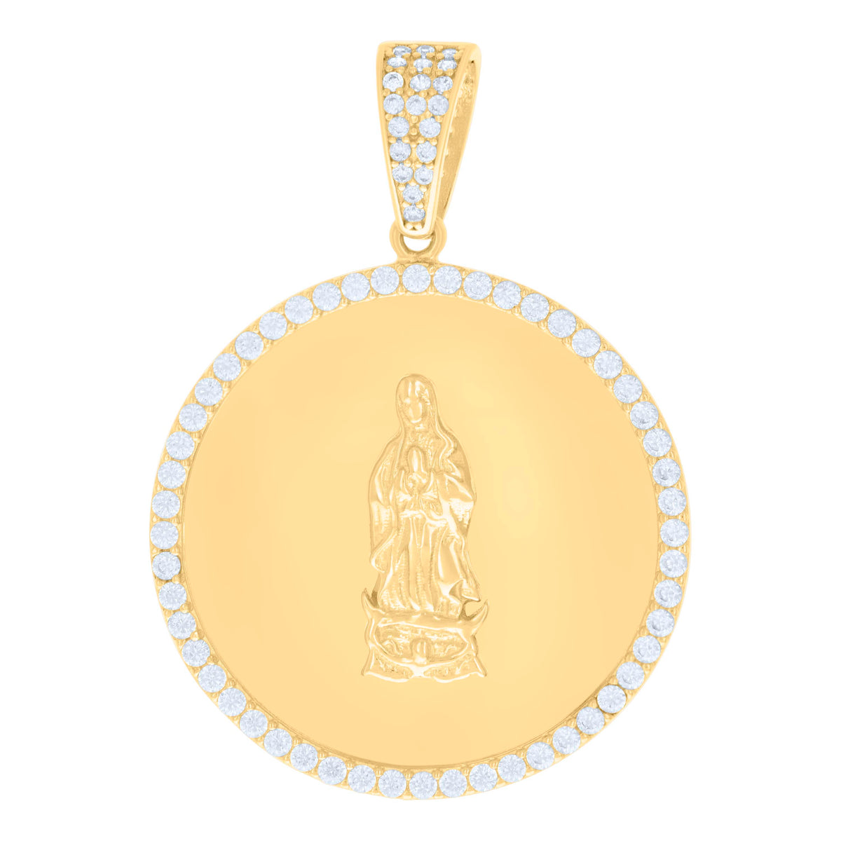 10K Yellow Gold Mens Cubic-Zirconia Guadalupe Religious Charm Pendant