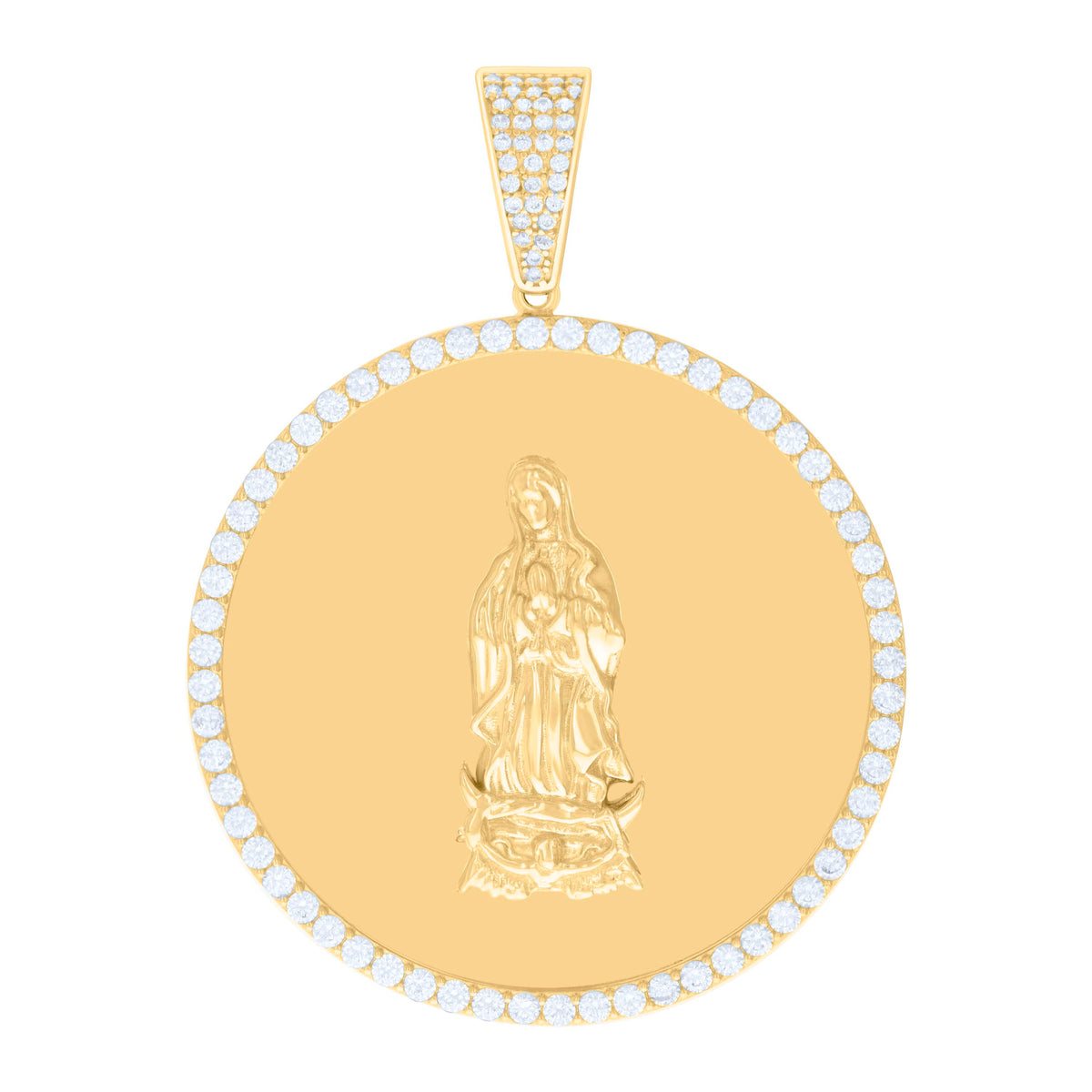 10K Yellow Gold Mens Cubic-Zirconia Guadalupe Religious Charm Pendant