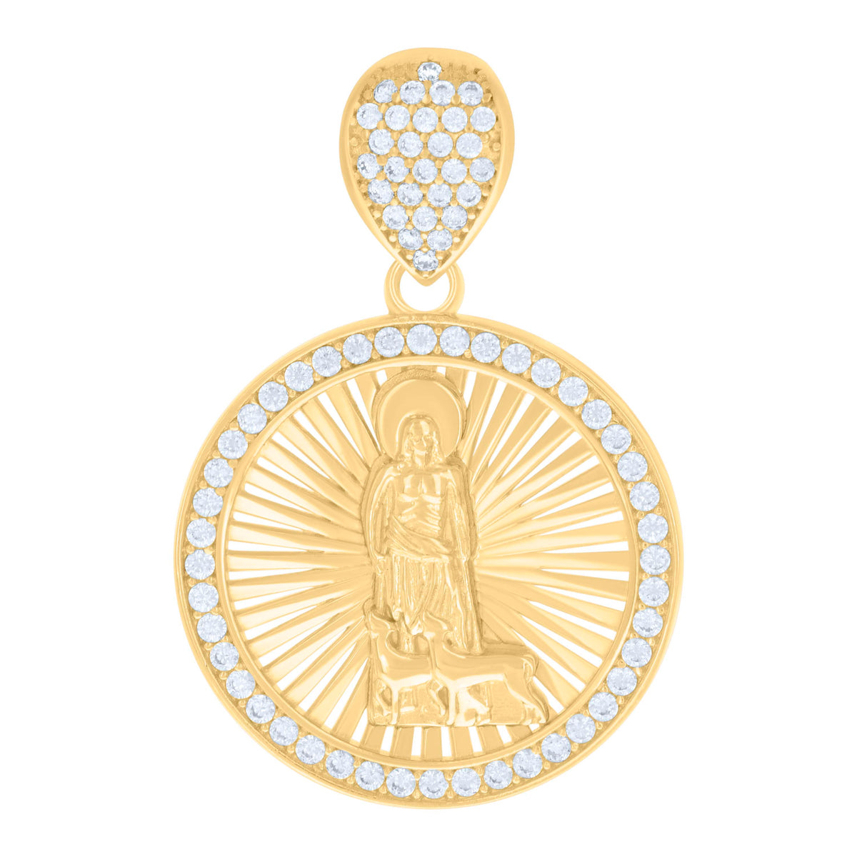 10K Yellow Gold Mens Cubic-Zirconia St. Lazarus Religious Charm Pendant