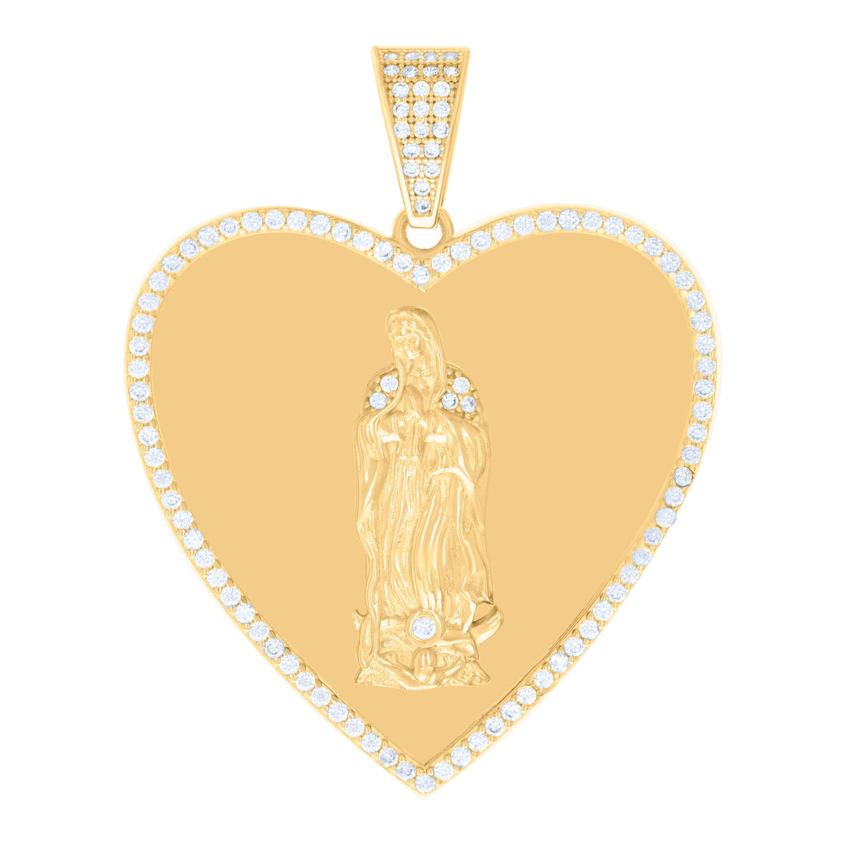 10K Yellow Gold Womens Cubic-Zirconia Heart Guadalupe Religious Charm Pendant