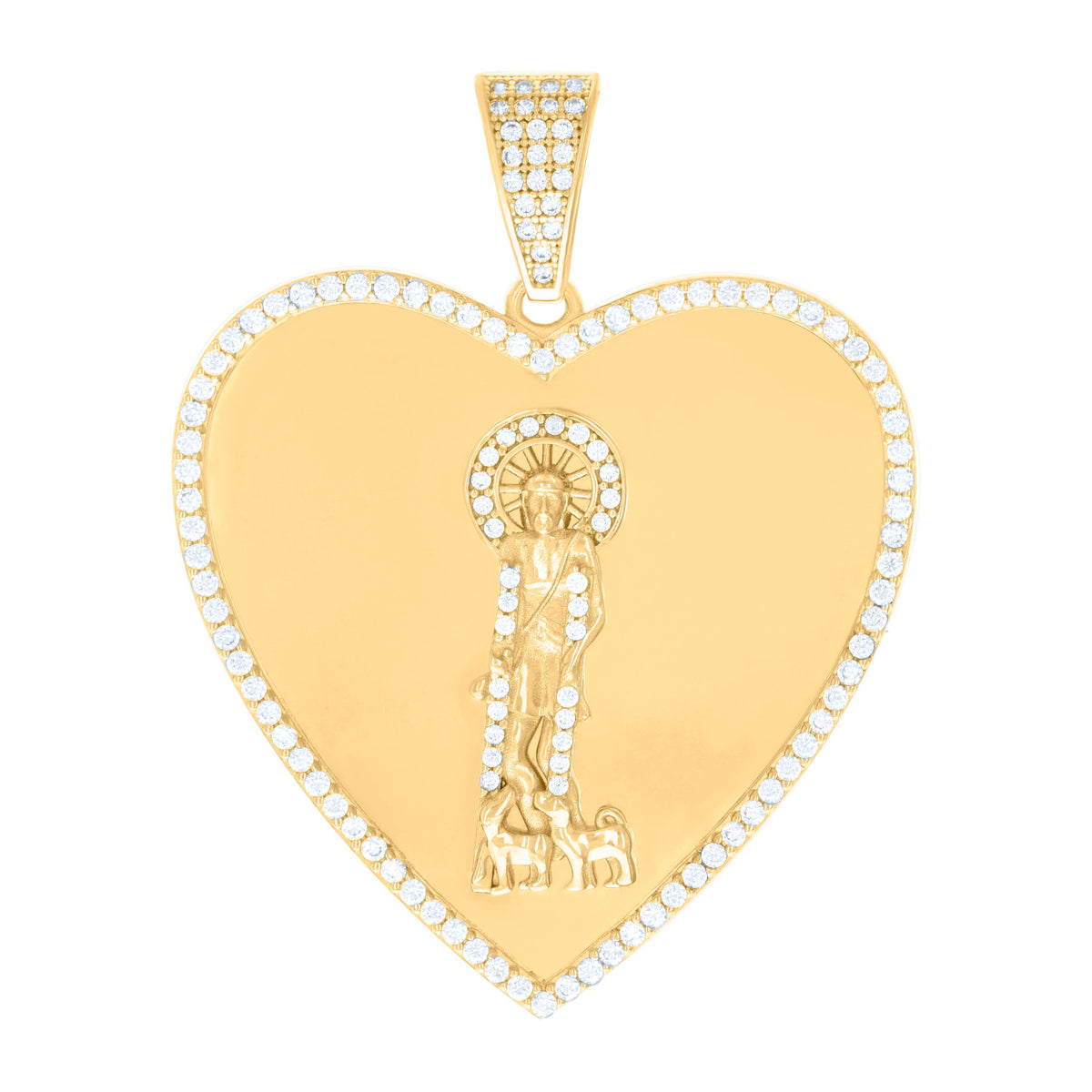 10K Yellow Gold Mens Cubic-Zirconia St. Lazarus Religious Heart Charm Pendant