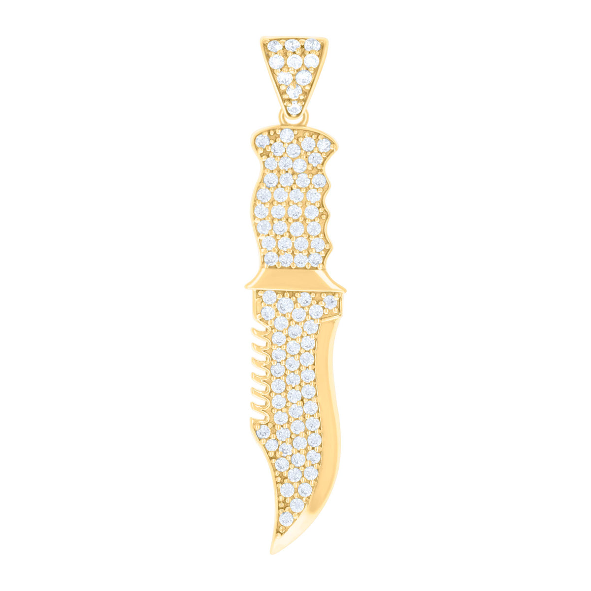 10K Yellow Gold Mens Cubic-Zirconia Knife Tools Occupation Charm Pendant