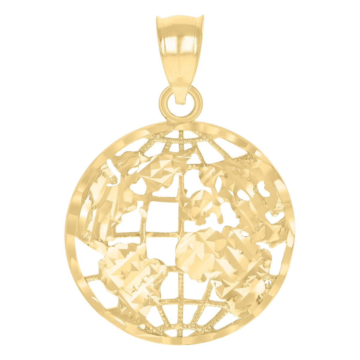 10K Yellow Gold Unisex World Map Charm Pendant
