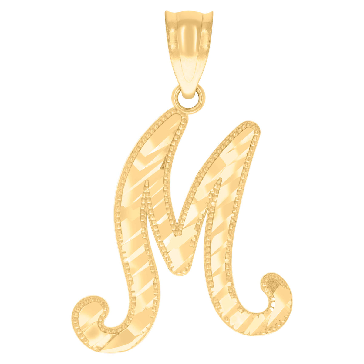 10K Yellow Gold Unisex Initial M Script Alphabet Charm Pendant